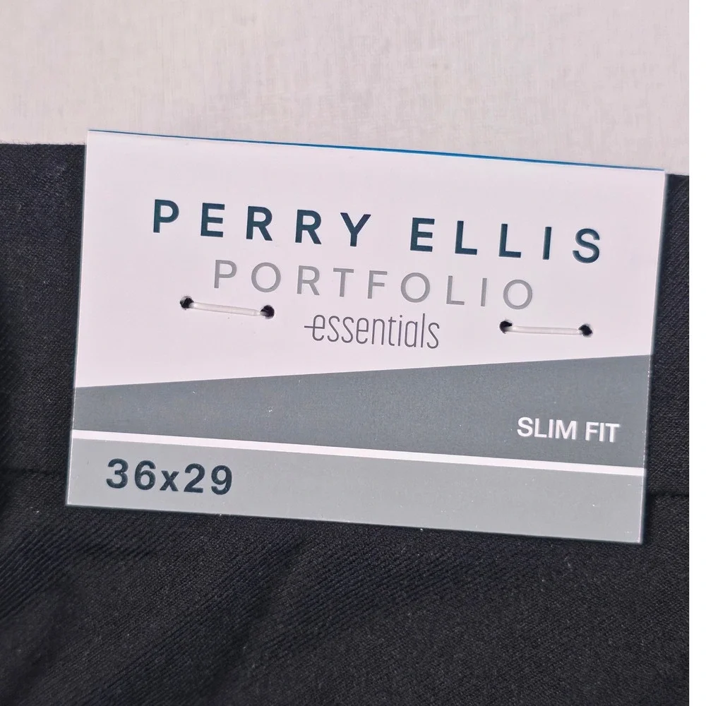 Perry Ellis Portfolio Essentials Dress Pants 36x29 Black Slim Fit Stretch